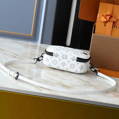 LOUIS VUITTON ALPHA WEARABLE WALLET MONOGRAM SHADOW WHITE AND NAVY 18CM M83383