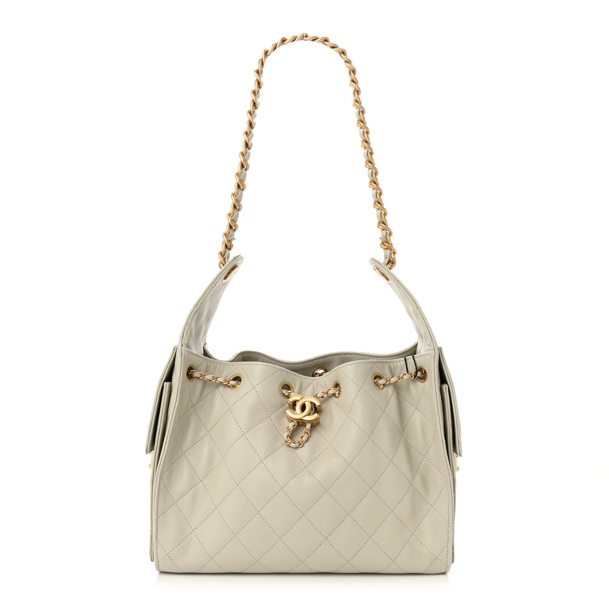 Caviar Quilted Small Chanel 25 Handbag Light Grey