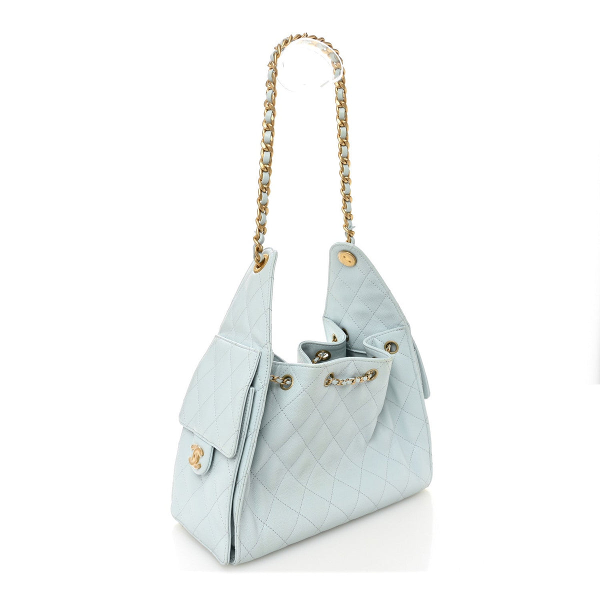 Caviar Quilted Small Chanel 25 Handbag Light Blue