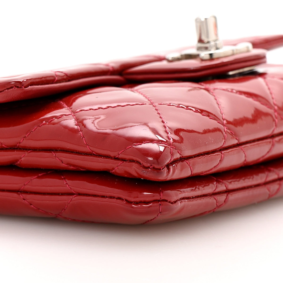 Patent Quilted Mini Flap Clutch With Chain  Red