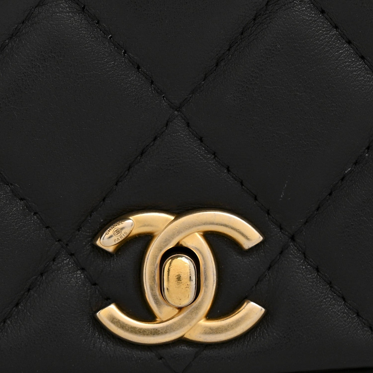 Calfskin Quilted Coco Mail Clutch With Chain Black