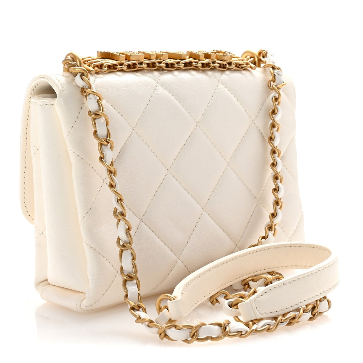 Lambskin Quilted Mini CC Crystal Logo Chain Flap White