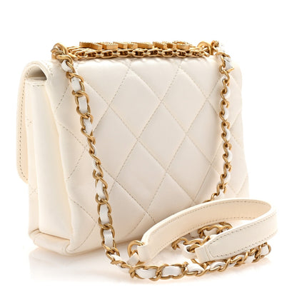 Lambskin Quilted Mini CC Crystal Logo Chain Flap White