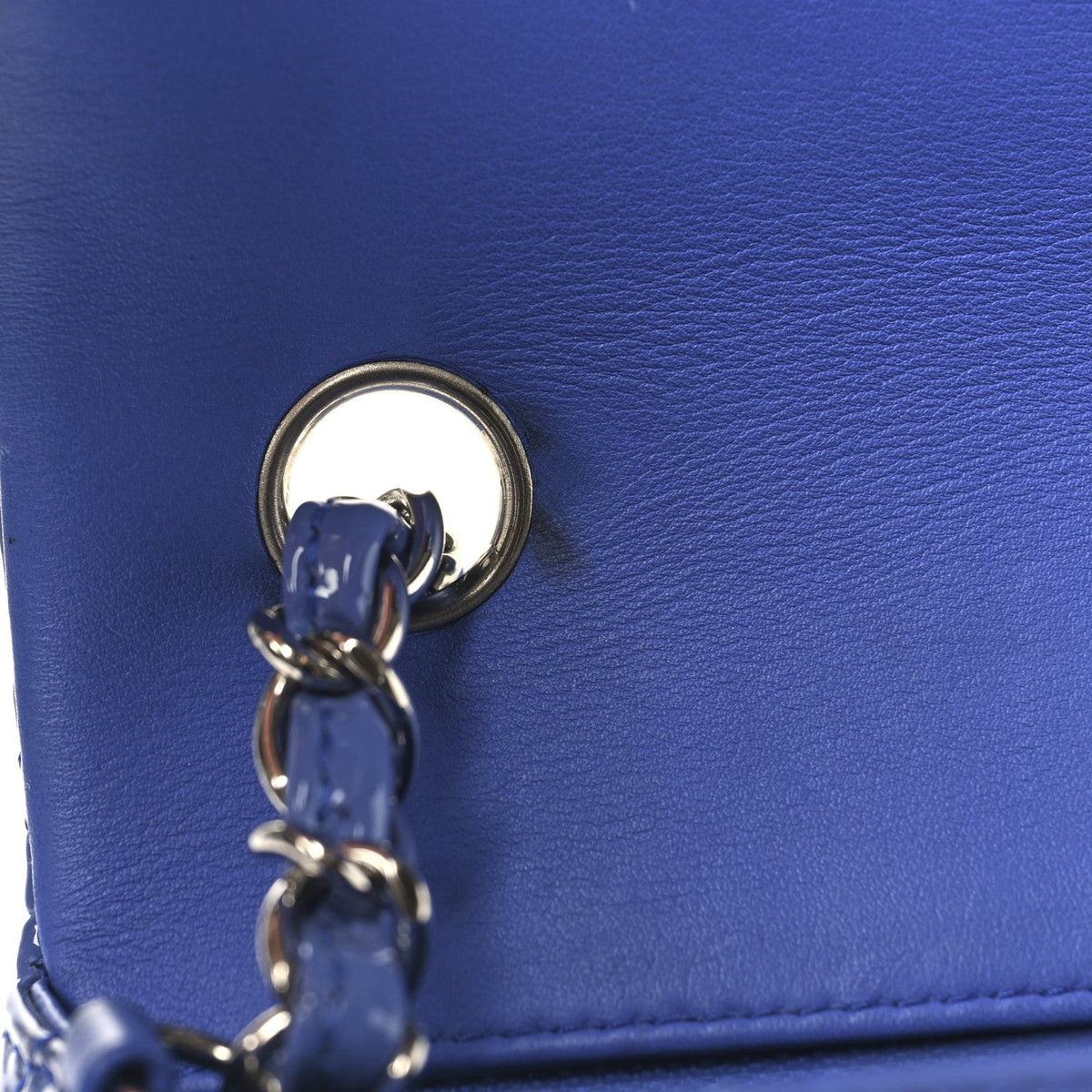 Patent Calfskin Quilted Mini Rectangular Flap Blue