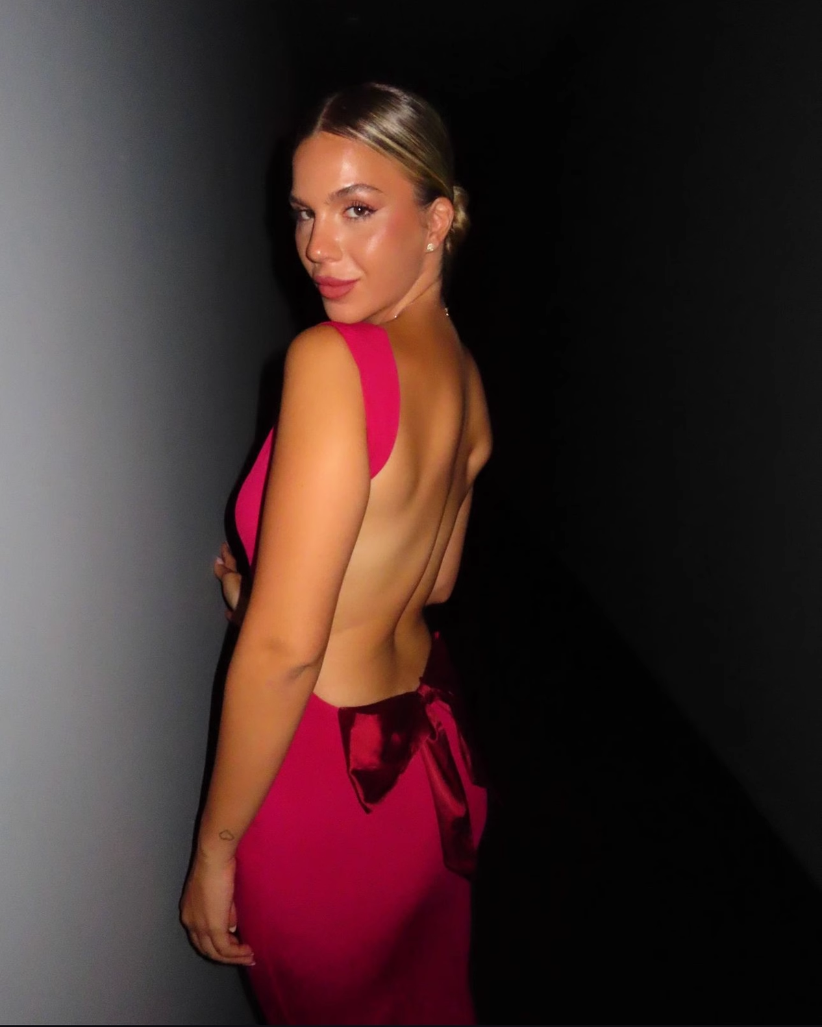 Fashion Rose Pink Backless Bow Design A-line Women Party Dress, D1402