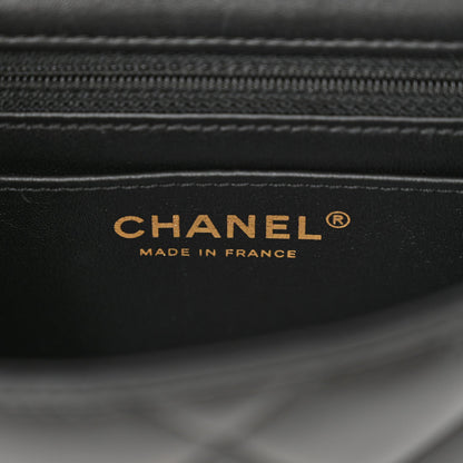 Lambskin Enamel Pearl Quilted Mini Charm Me Square Flap Black