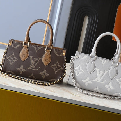 LOUIS VUITTON ONTHEGO EAST WEST BICOLOR MONOGRAM EMPREINTE LEATHER GREY 25CM M14213
