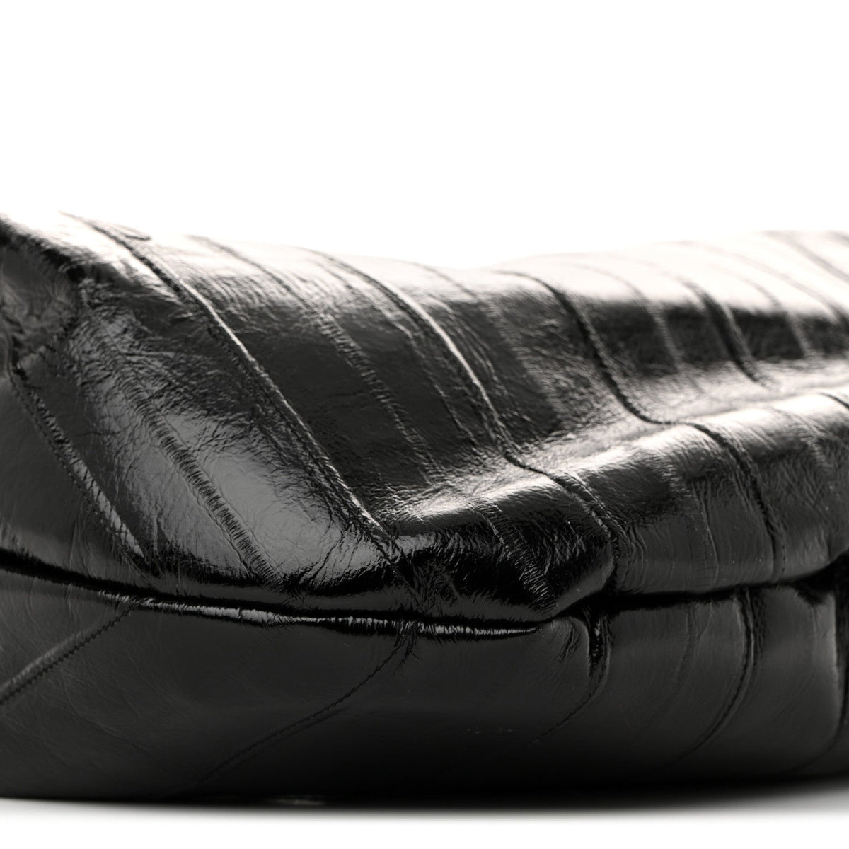 Glossy Calfskin Eelskin Embossed Medium Olivia Hobo Black