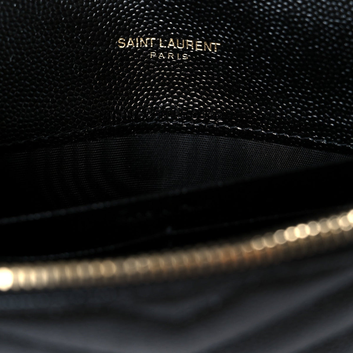 Grain De Poudre Matelasse Chevron Monogram Envelope Chain Wallet Black
