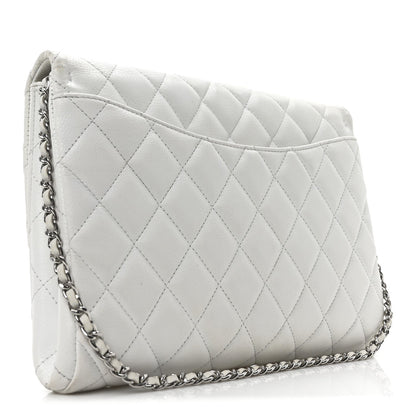 Caviar Quilted Clutch With Chain Flap White