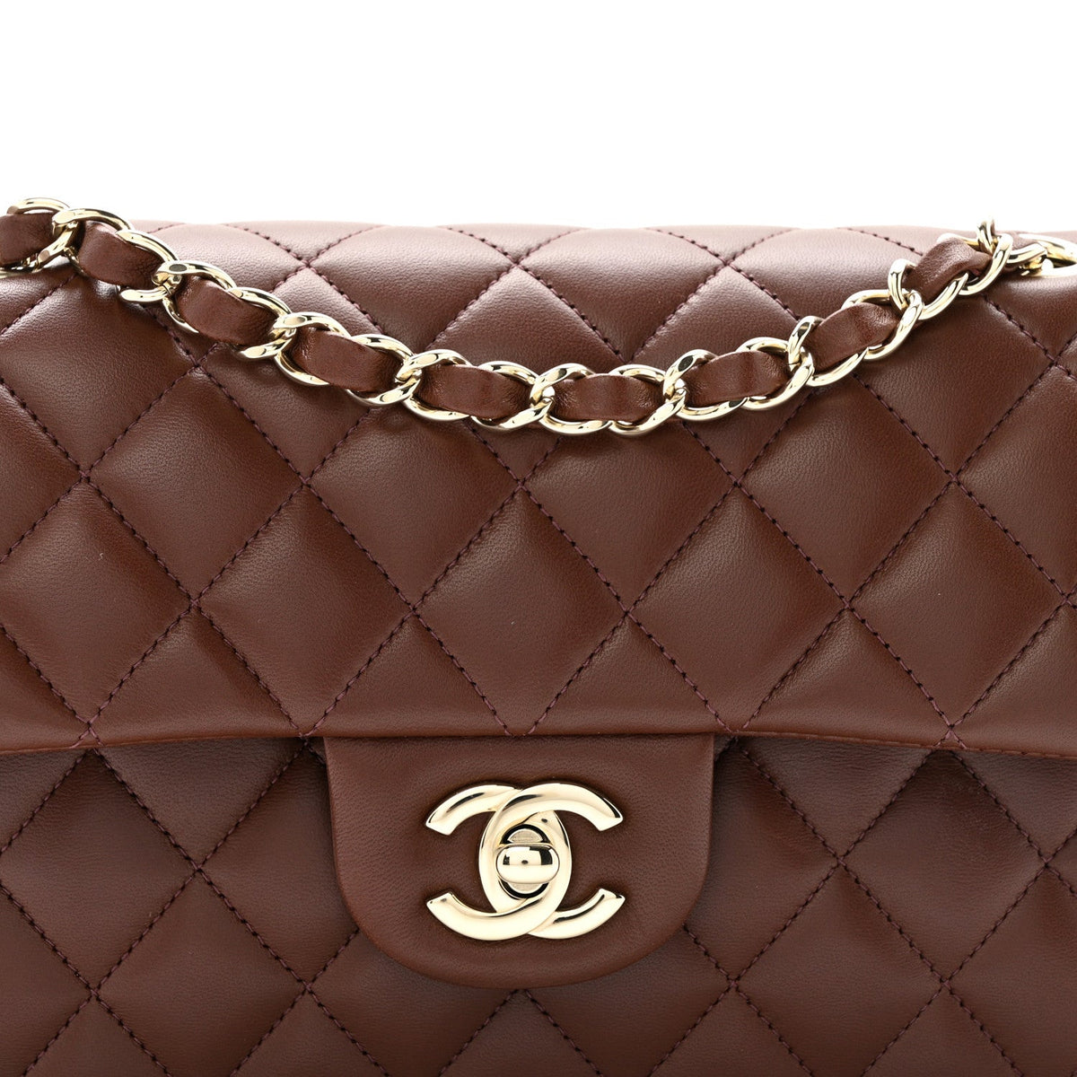Lambskin Quilted Small Double Flap Dark Brown