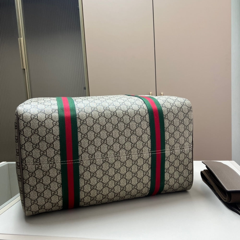 GUCCI LARGE DUFFLE BAG WITH WEB BEIGE EBONY 43CM