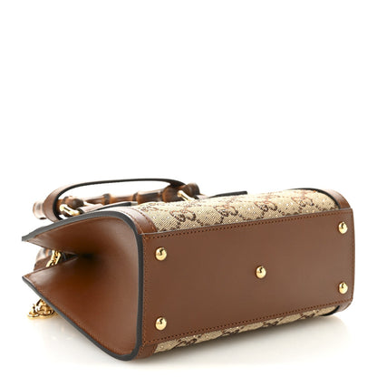 New Canvas Charisma Calfskin Crystal GG Monogram Mini Diana Tote Bag Camel Ebony
