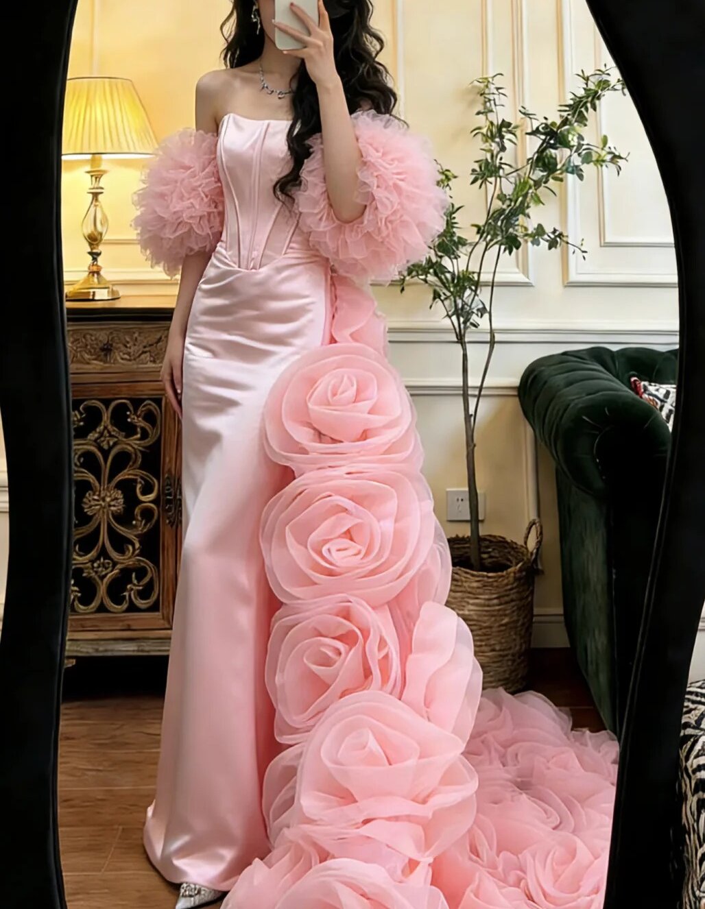 New Arrial Prom Dress Light Pink Strapless Tulle Gala Dress Formal Dress Evening Dress  D4596