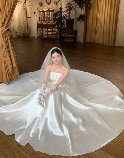 Minimalist Wedding Dress Strapless Pleated Wedding Dress   D4605