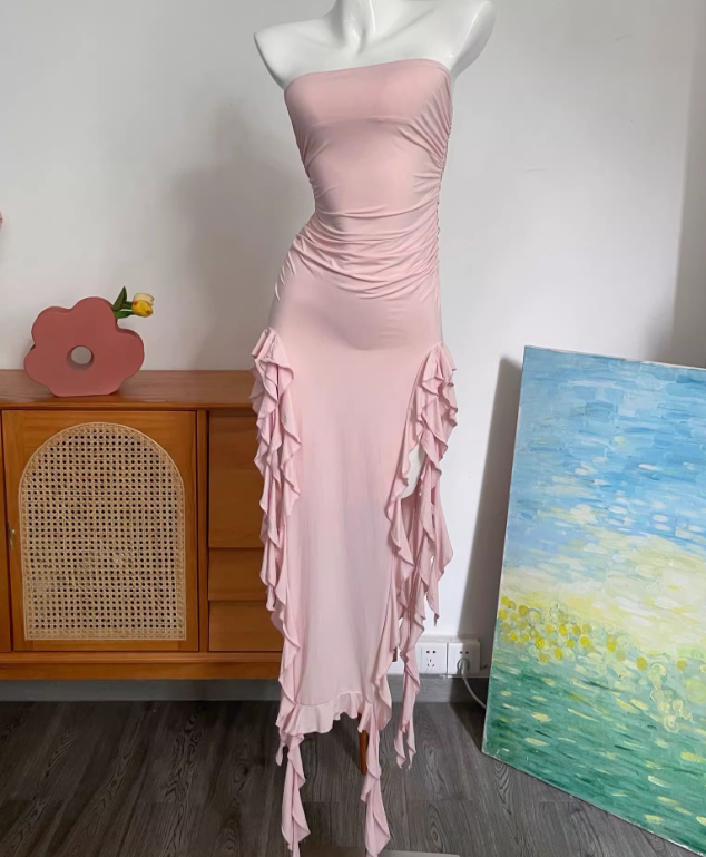 Casual Prom Dress Strapless Ruffle Gala Dress Evening Dress Cockatail Dress   D4627