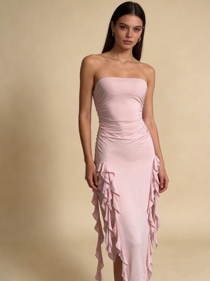 Casual Prom Dress Strapless Ruffle Gala Dress Evening Dress Cockatail Dress   D4627
