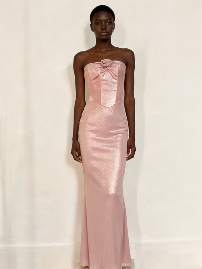 Minimalist Prom Dress Light Pink Strapless Gala Dress Birthday Party Dress Evening Dress   D4637