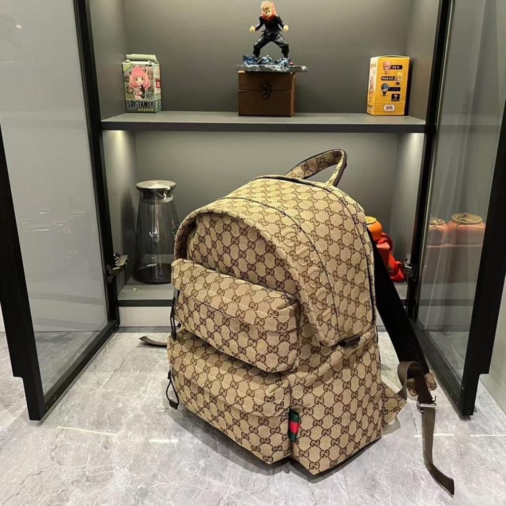 GUCCI GG CANVAS LARGE BACKPACK BEIGE AND DARK BROWN 40CM 800182 FADSC 9852