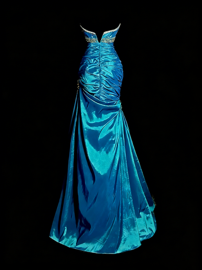 Elegant Prom Dress Blue Sweetheart Pleated Mermaid Gala Dress Evening Dresses Birthday Party Dress      D4662