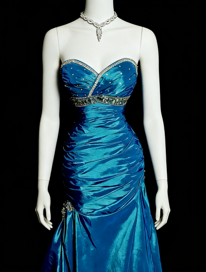 Elegant Prom Dress Blue Sweetheart Pleated Mermaid Gala Dress Evening Dresses Birthday Party Dress      D4662