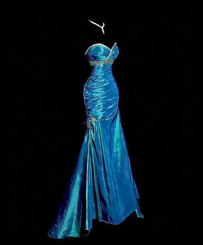 Elegant Prom Dress Blue Sweetheart Pleated Mermaid Gala Dress Evening Dresses Birthday Party Dress      D4662