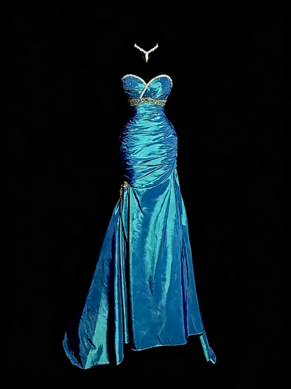 Elegant Prom Dress Blue Sweetheart Pleated Mermaid Gala Dress Evening Dresses Birthday Party Dress      D4662