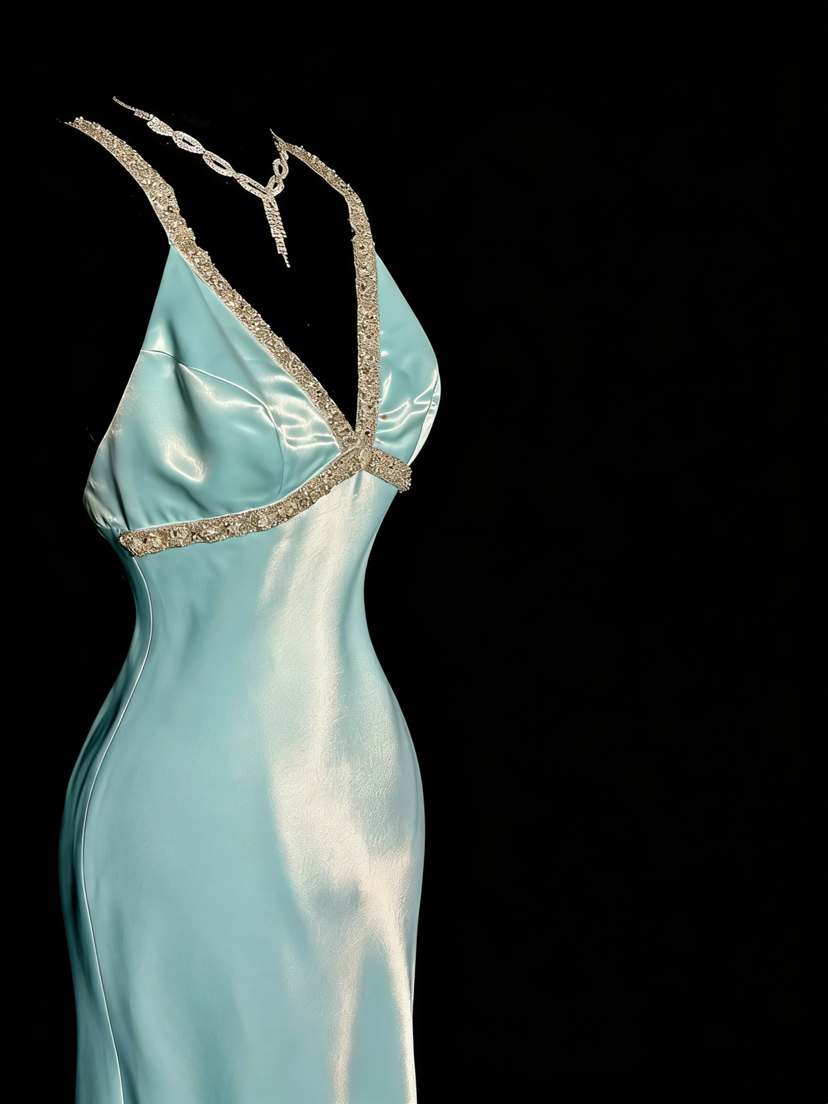 Elegant Prom Dress Satin Light Blue Spaghetti Straps Formal Dress Evening Dresses Wedding Guest Dress      D4665