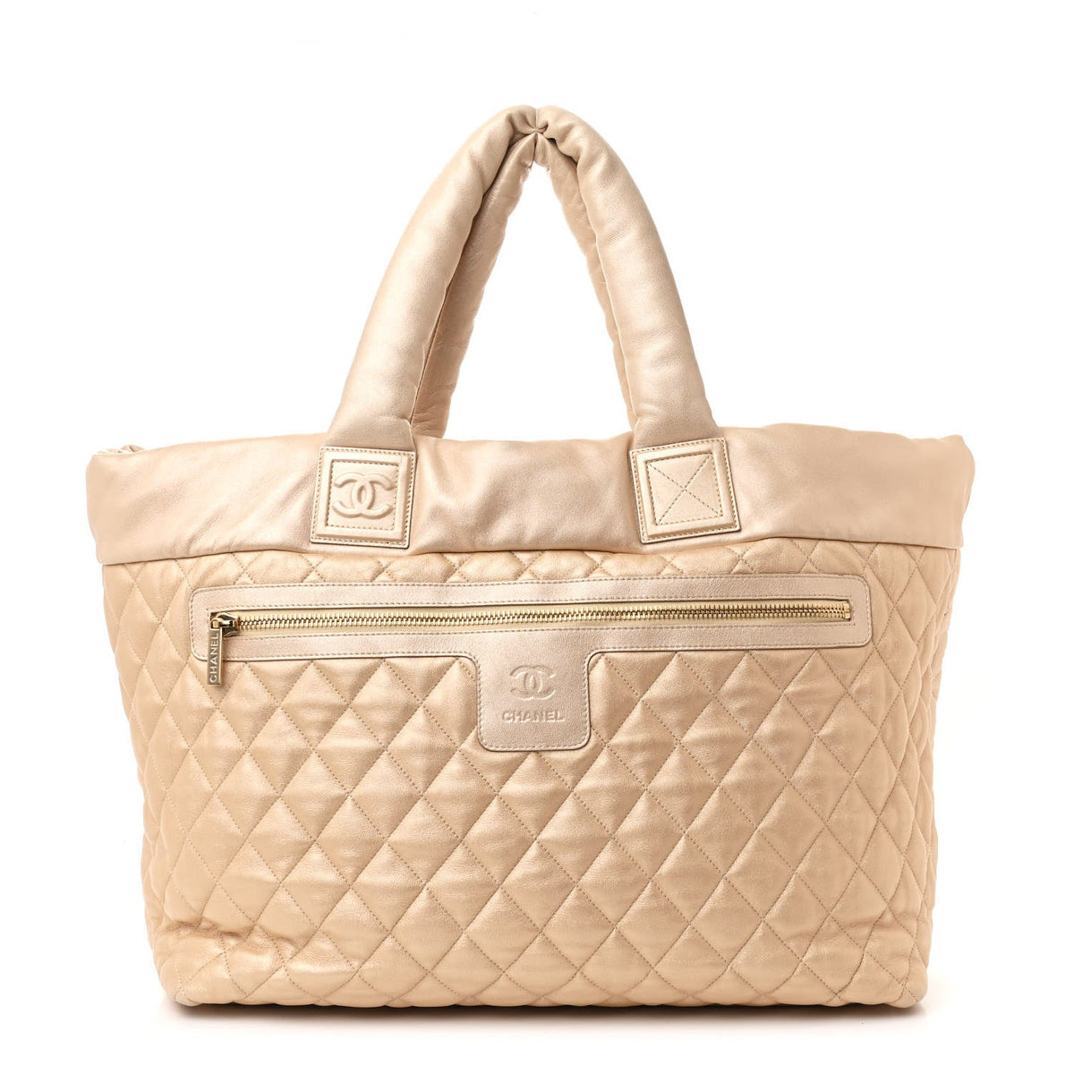 Metallic Lambskin Quilted Large Coco Cocoon Tote Light Gold
