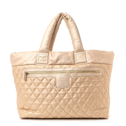 Metallic Lambskin Quilted Large Coco Cocoon Tote Light Gold