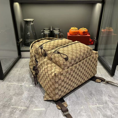 GUCCI GG CANVAS LARGE BACKPACK BEIGE AND DARK BROWN 40CM 800182 FADSC 9852