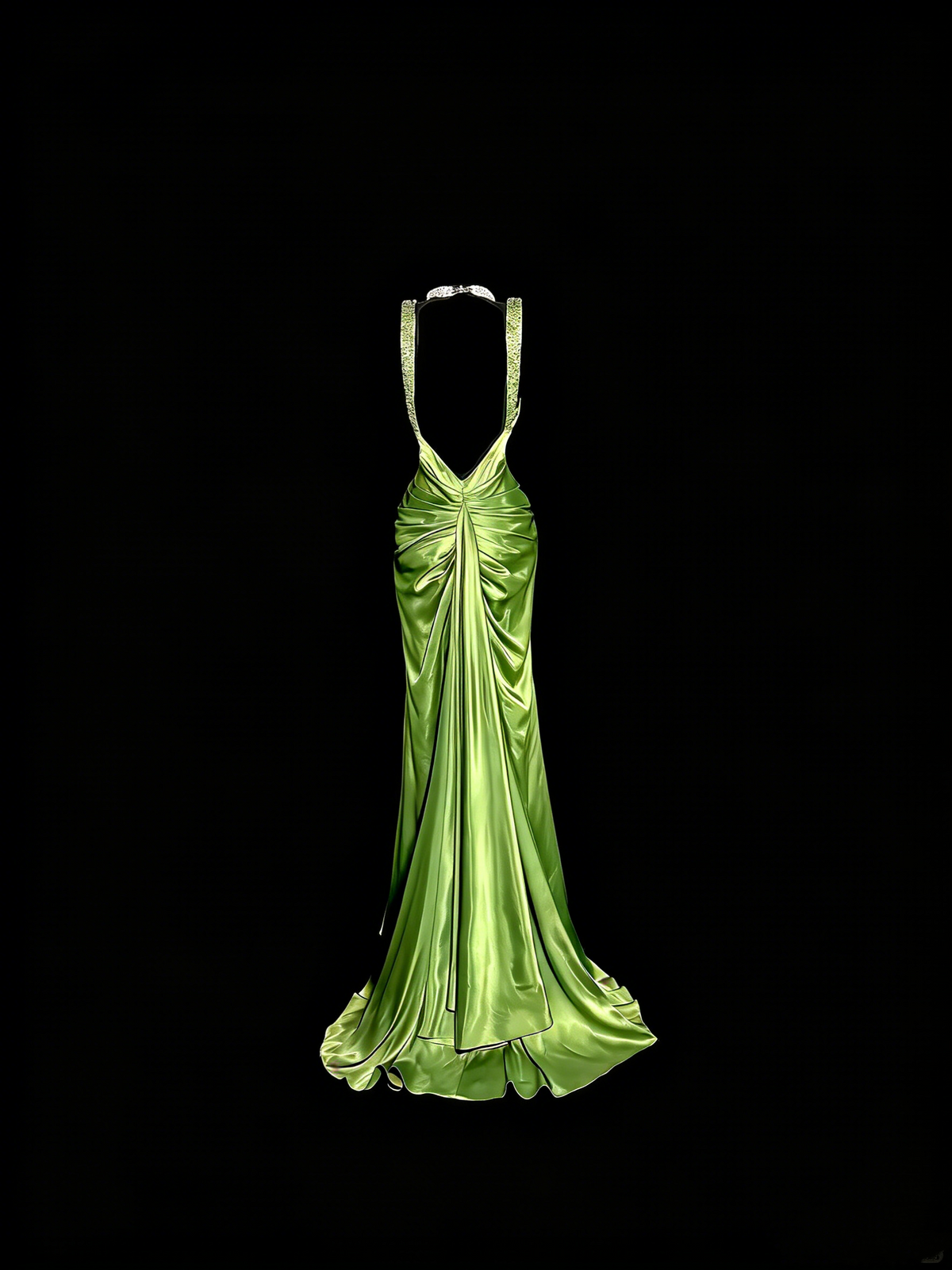 Elegant Prom Dress Lime Green Satin V-neck Pleated Mermaid Formal Dress Evening Dresses Birthday Party Dress      D4672