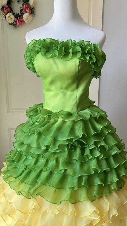 Fashion Prom Dress Strapless Ruffle Tiered Evening Dress Quinceanera Dress Ball Gown      D4674