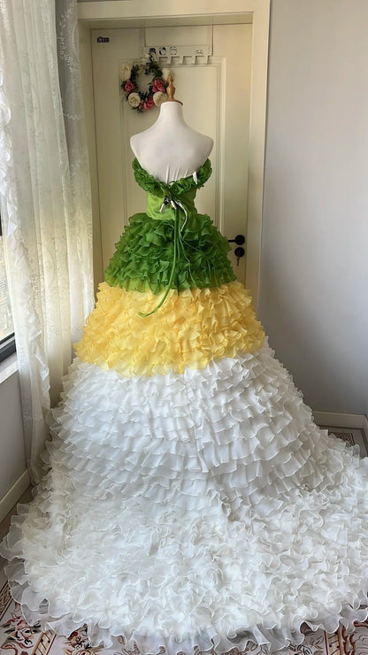 Fashion Prom Dress Strapless Ruffle Tiered Evening Dress Quinceanera Dress Ball Gown      D4674