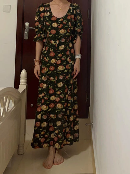 New Arrival Prom Dress Crew Neck Print Floral Formal Dress Evening Dresses Wedding Guest Dress      D4684