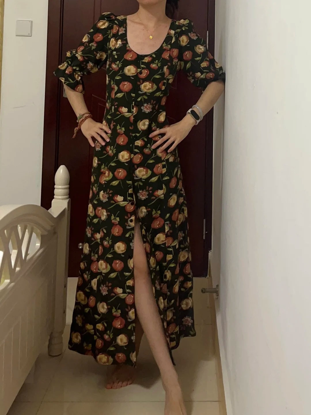 New Arrival Prom Dress Crew Neck Print Floral Formal Dress Evening Dresses Wedding Guest Dress      D4684