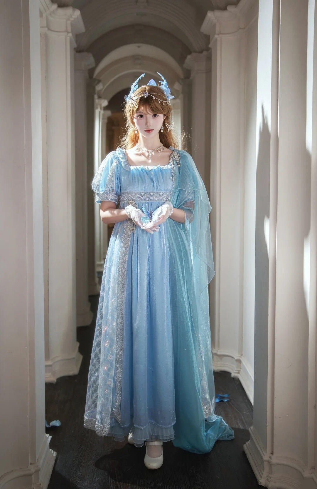 New Arrival Prom Dress Light Blue Square Neck Imperial Dress Evening Dresses Formal Dress      D4687