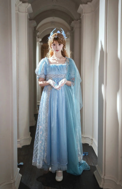 New Arrival Prom Dress Light Blue Square Neck Imperial Dress Evening Dresses Formal Dress      D4687