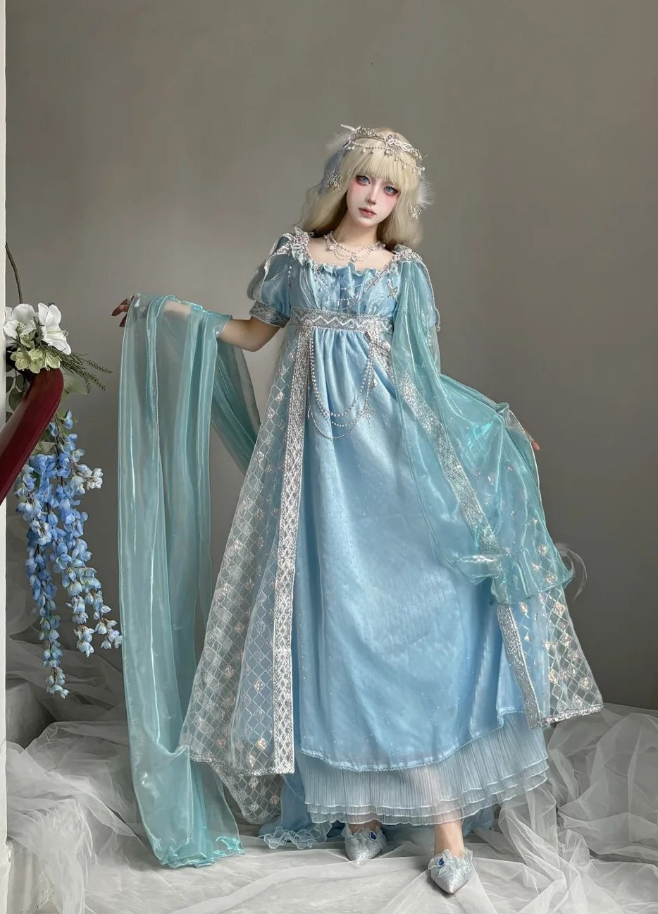 New Arrival Prom Dress Light Blue Square Neck Imperial Dress Evening Dresses Formal Dress      D4687