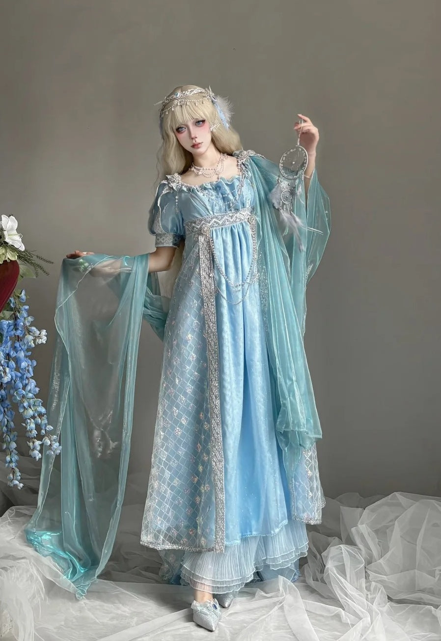 New Arrival Prom Dress Light Blue Square Neck Imperial Dress Evening Dresses Formal Dress      D4687