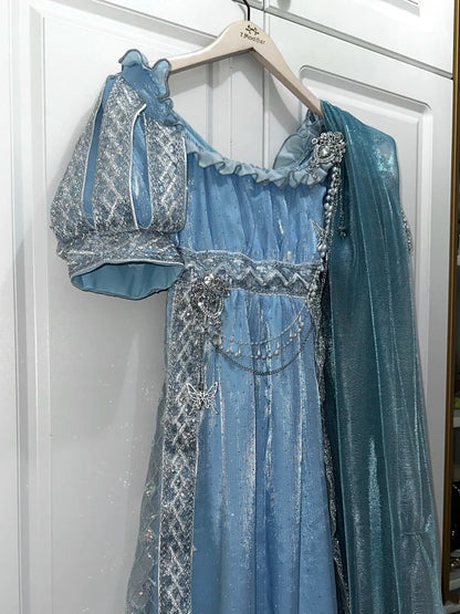 New Arrival Prom Dress Light Blue Square Neck Imperial Dress Evening Dresses Formal Dress      D4687