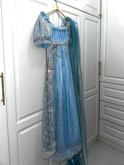 New Arrival Prom Dress Light Blue Square Neck Imperial Dress Evening Dresses Formal Dress      D4687