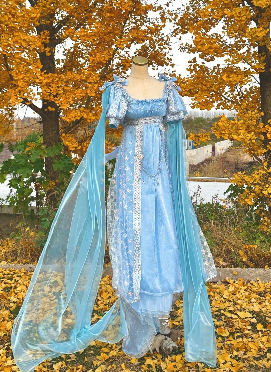 New Arrival Prom Dress Light Blue Square Neck Imperial Dress Evening Dresses Formal Dress      D4687