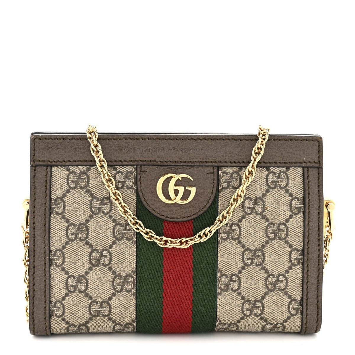 GG Supreme Monogram Textured Dollar Calfskin Web Mini Ophidia Chain Shoulder Bag Beige Ebony New Acero
