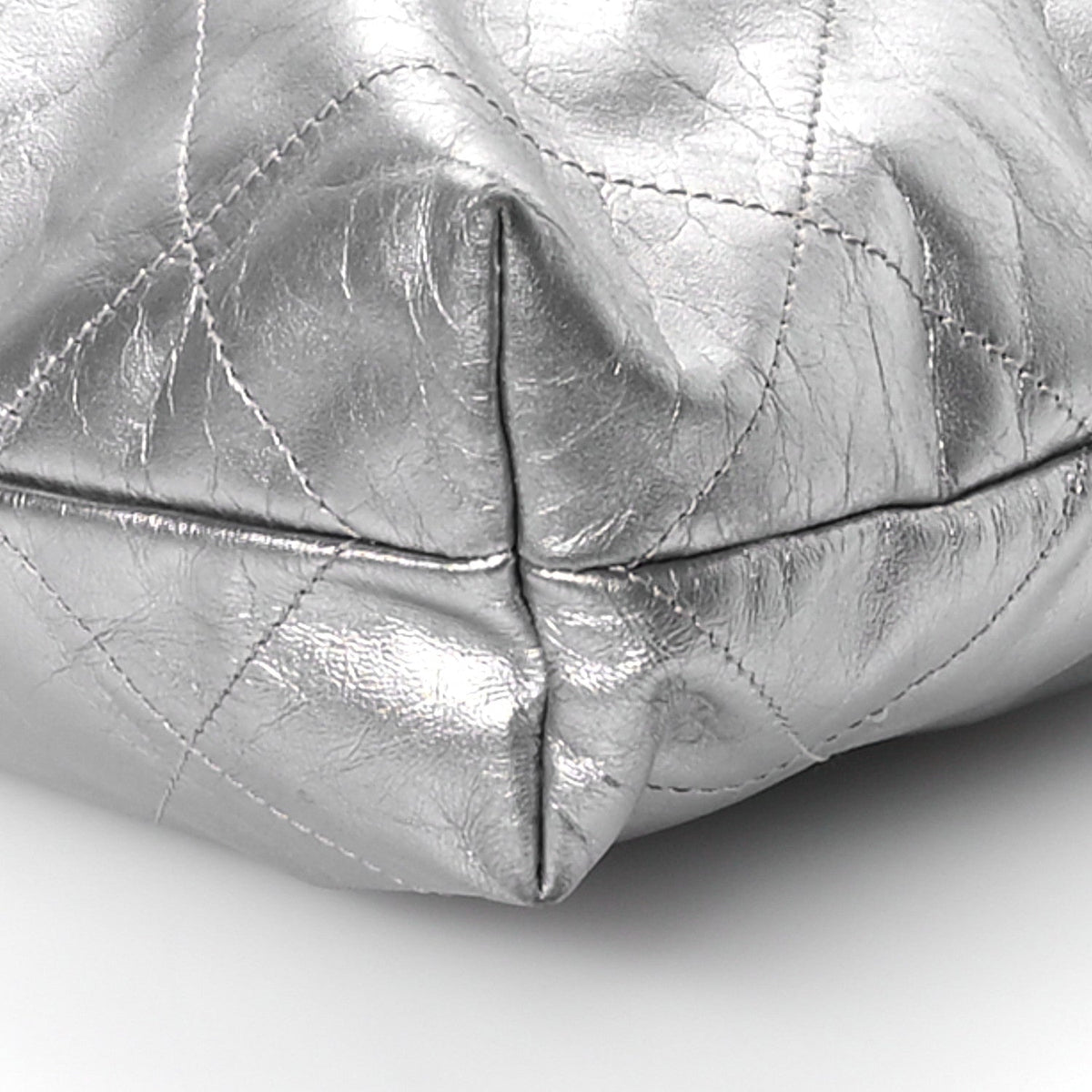 Metallic Calfskin Quilted Small Chanel 22 Silver