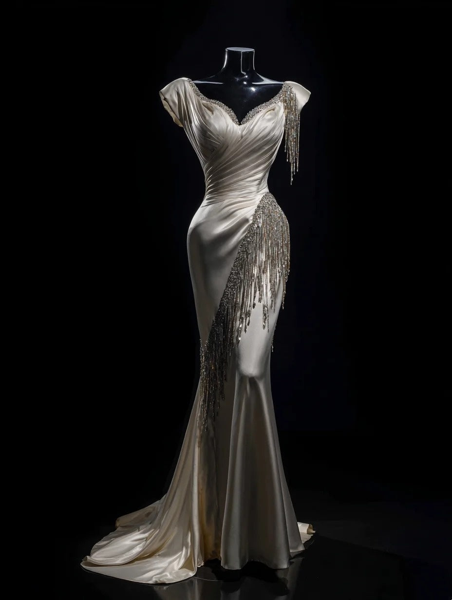 Gorgeous Satin Prom Dress Sweetheart Pleated Beading Mermaid Formal Dresses Gala Gown Evening Dress  D4714