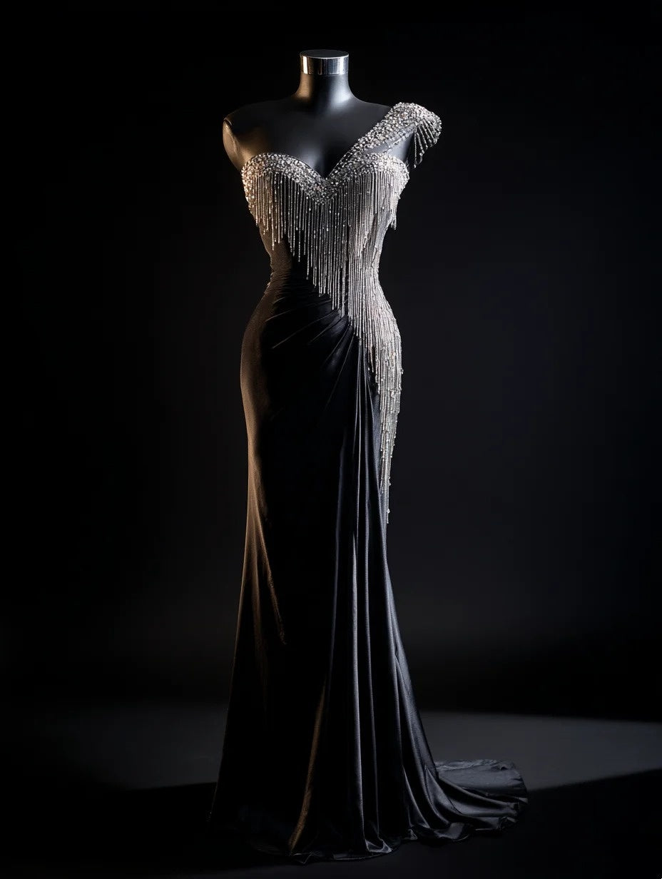 Gorgeous Satin Prom Dress One Shoulder Beading Mermaid Formal Dresses Gala Gown Evening Dress  D4715