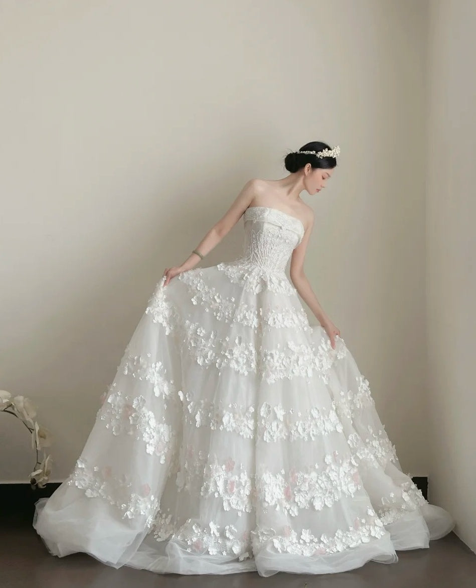 Elegant Wedding Dress Strapless Floral Wedding Dress  D4719