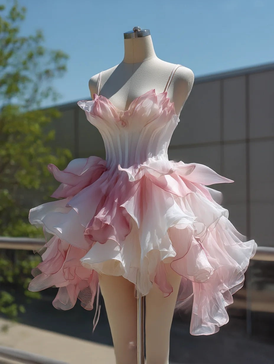 Beauty Homecoming Dress Ombre Spaghetti Straps Ruffle Short Prom Dress Birthday Party Outfits Cocktail Dress   D4725
