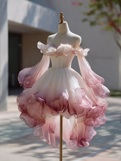 Beauty Homecoming Dress Ombre Off Shoulder Ruffle Short Prom Dress Birthday Party Outfits Cocktail Dress   D4726